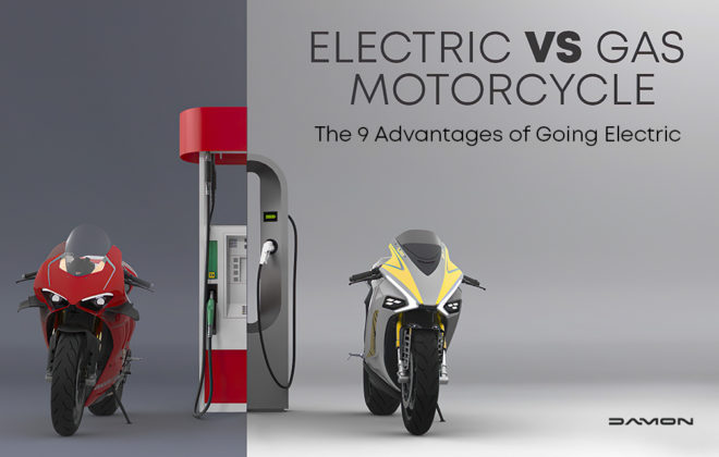 gas motorcycle next to an electric motorcycle