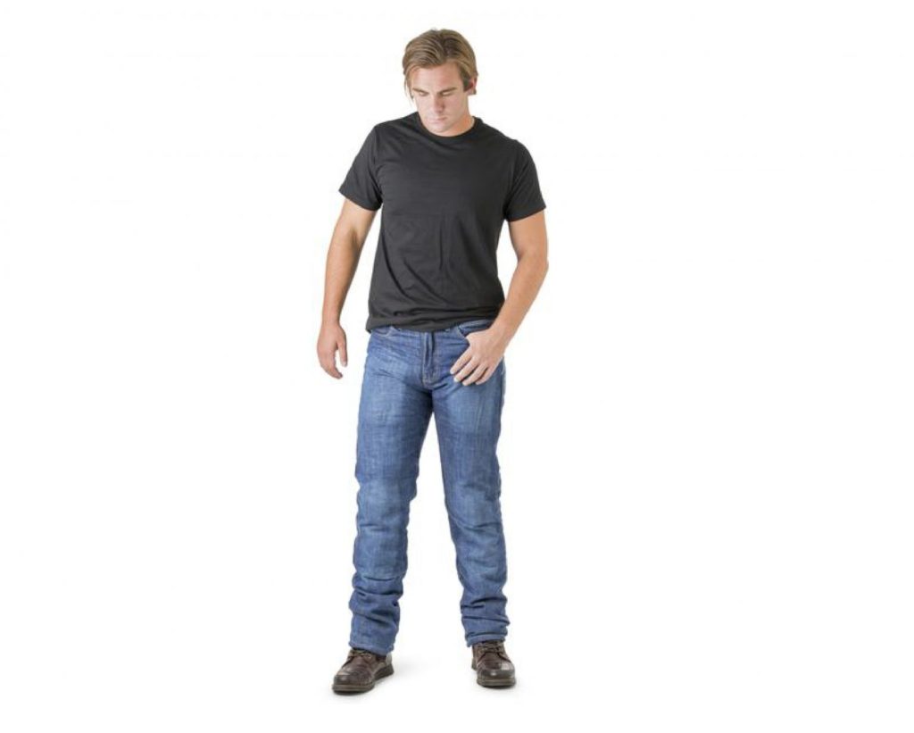 Man wearing drayko headshot kevlar jeans