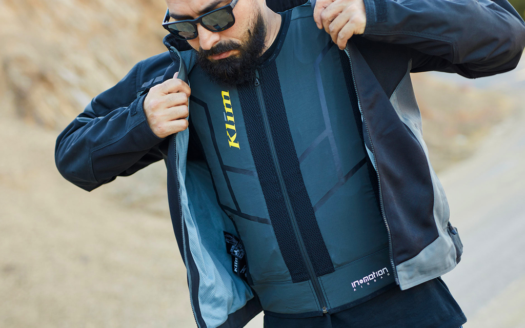 man wearing klim airbag vest