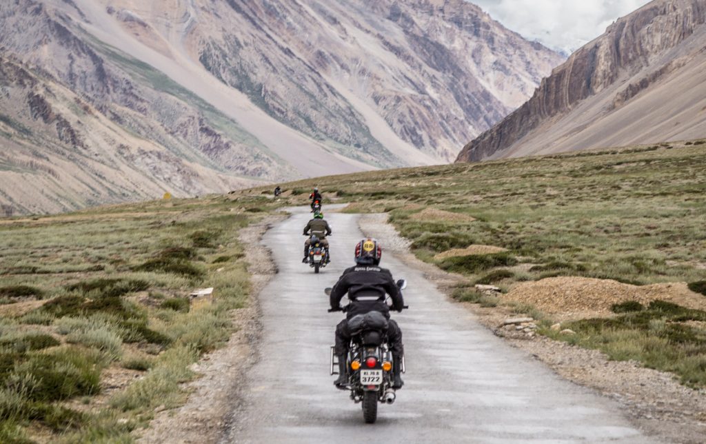 black royal enfield motorcycle riding in Nepal