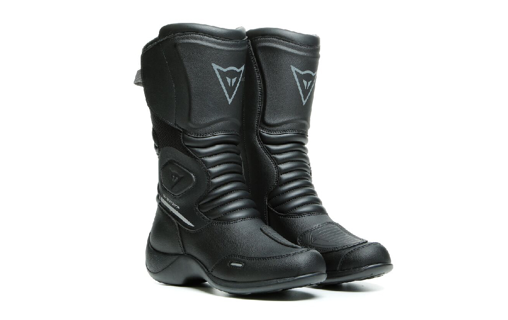 Pair of black Dainese Aurora professional motorcycle riding boots for women